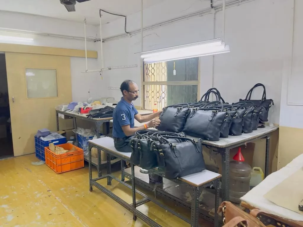 Leather bag production at Finesse Bags Export Noida