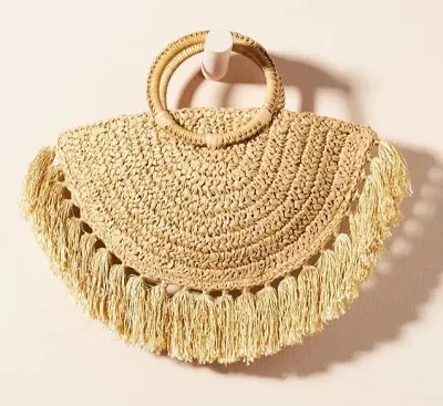 Natural raffia fringe tote — Finesse Bags Export