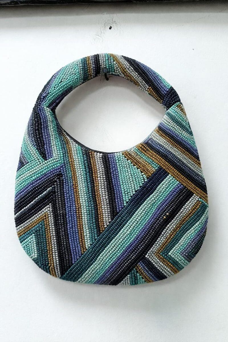Teal Chevron Beaded Hobo