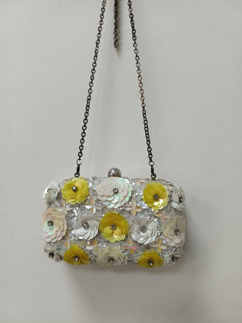 Yellow Flower Sequin Clutch