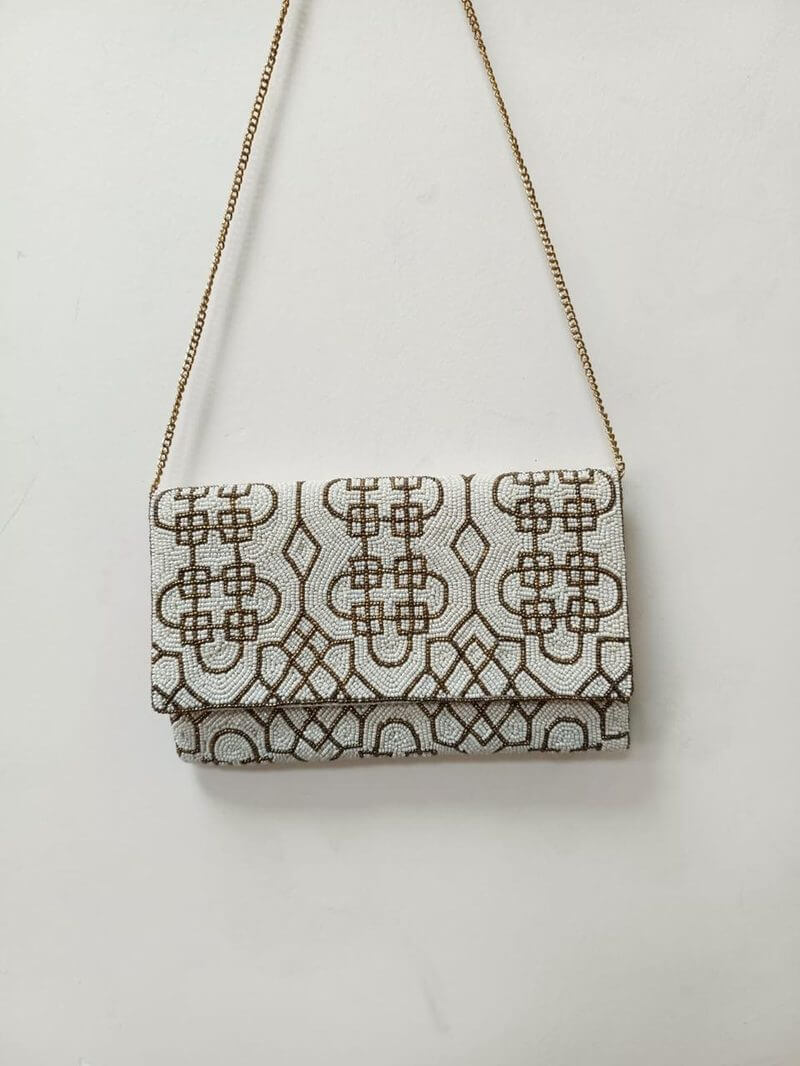 White Moroccan Beaded Clutch
