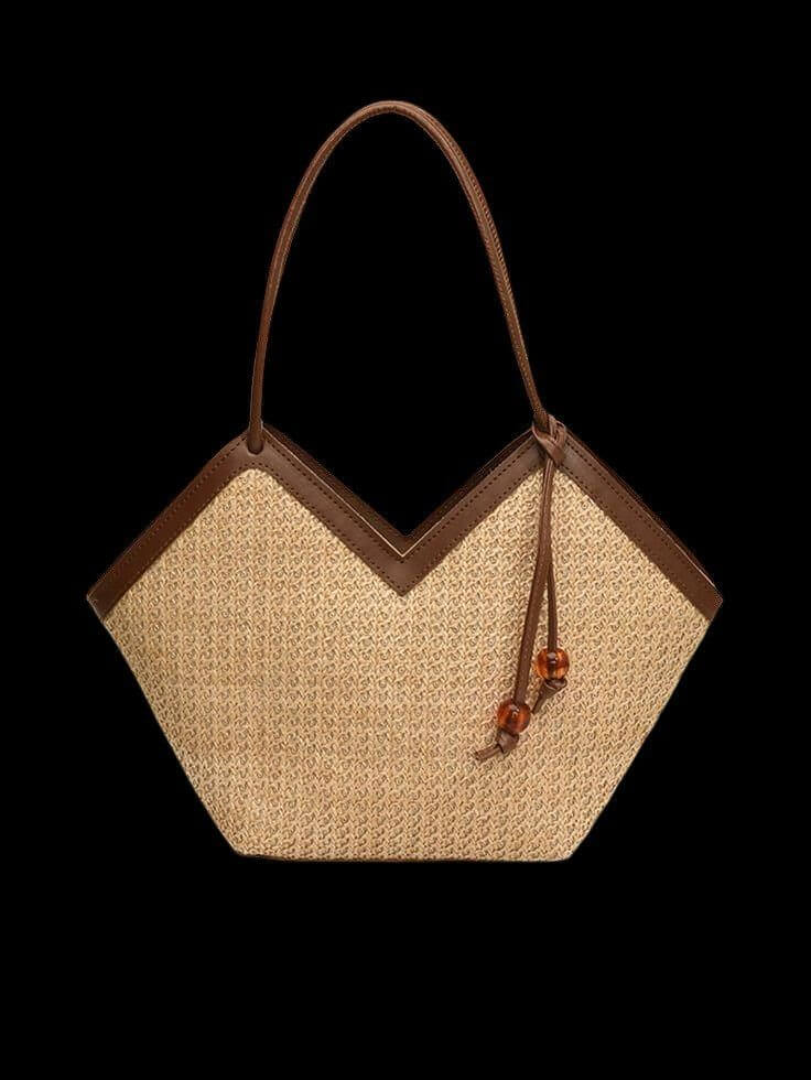V-Shape Leather Trim Tote