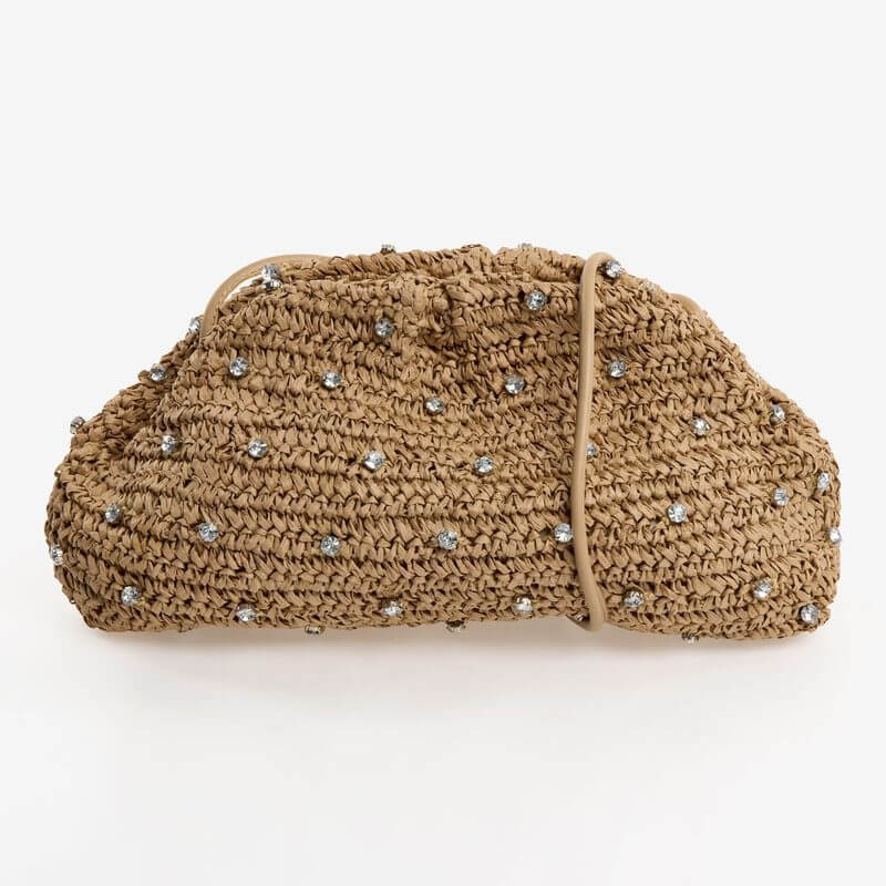 Crystal Embellished Raffia Clutch