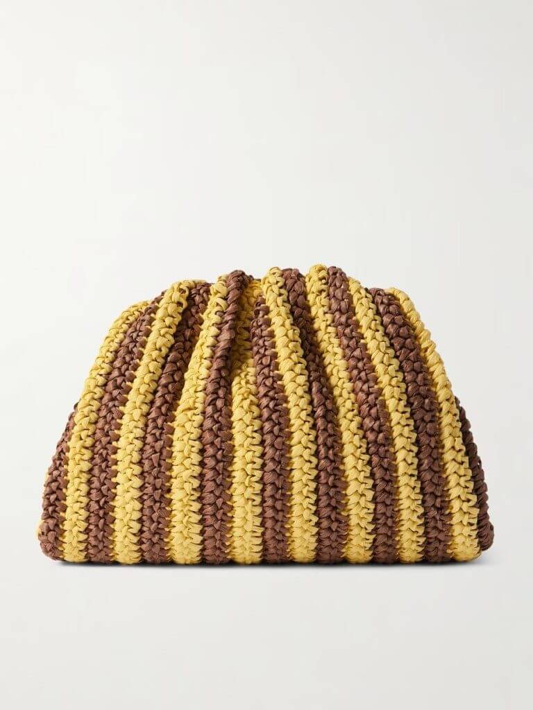 Yellow & Brown Stripe Raffia Clutch