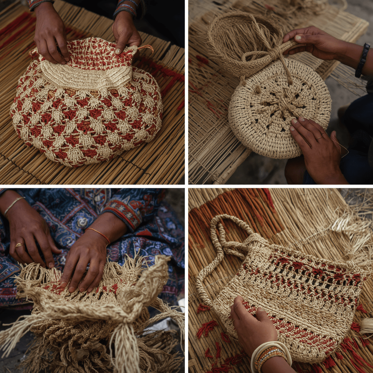Artisans weaving on loom
